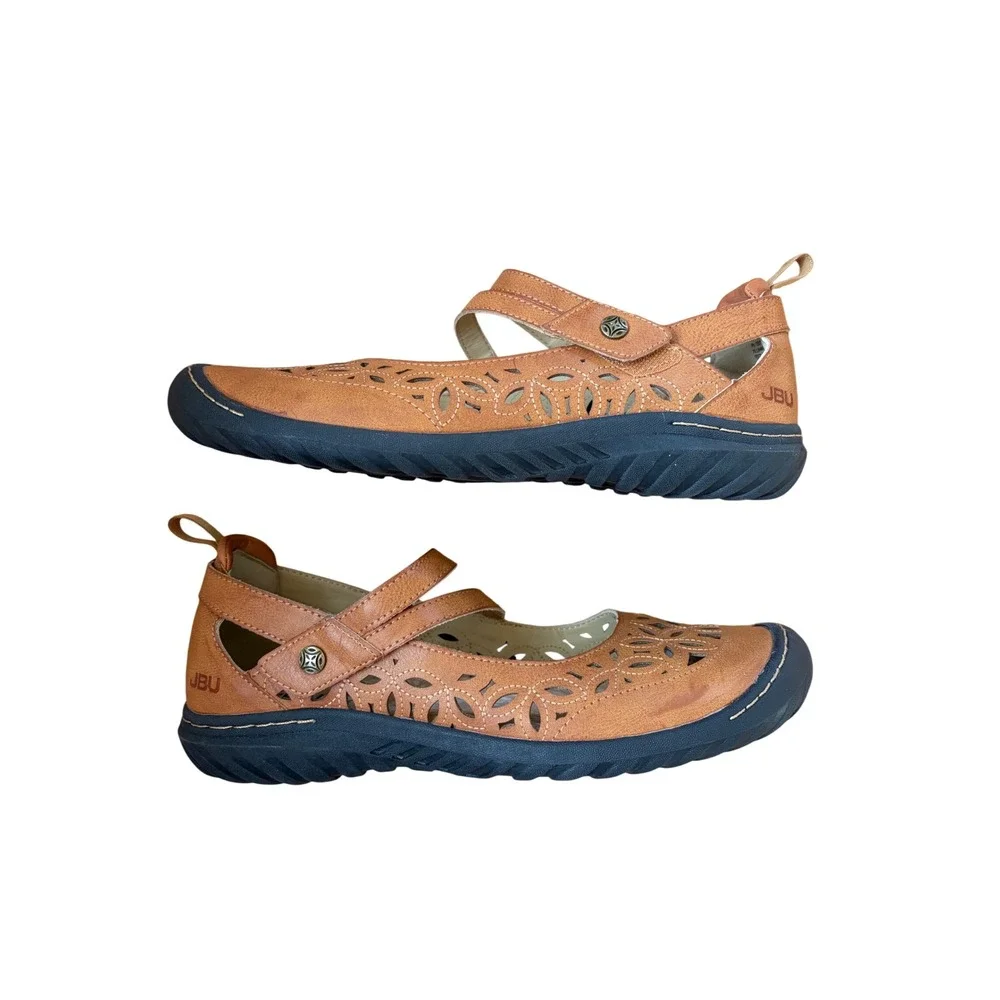 Jambu Rose Encore Tan Brown Mary Jane‎ Flats Velcro Memory Foam Size 11